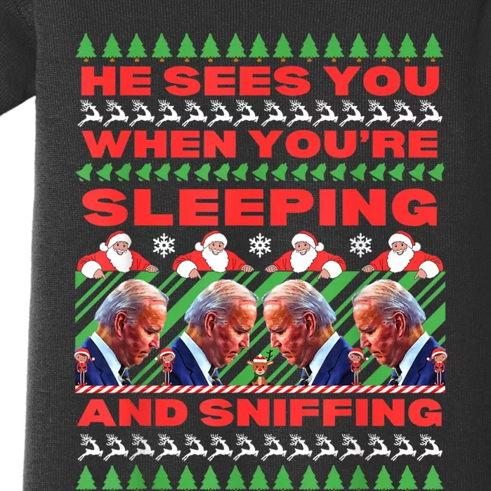 Sleepy Joe Biden Christmas He Sees You When YouRe Sleeping Baby Bodysuit