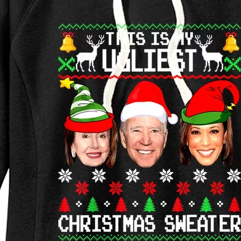 Santa Joe Biden This Is My Ugliest Christmas Sweater Ugly Funny Gift Women's Fleece Hoodie