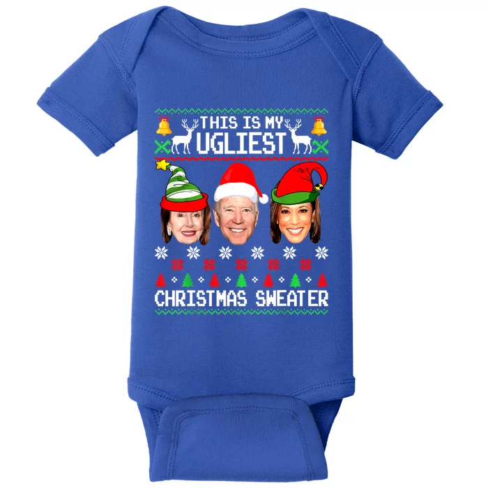 Santa Joe Biden This Is My Ugliest Christmas Sweater Ugly Funny Gift Baby Bodysuit