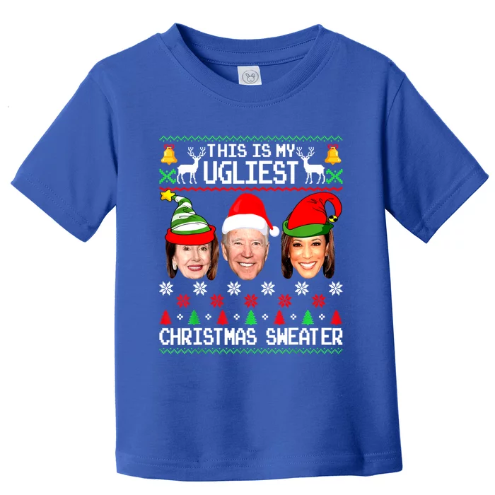 Santa Joe Biden This Is My Ugliest Christmas Sweater Ugly Funny Gift Toddler T-Shirt