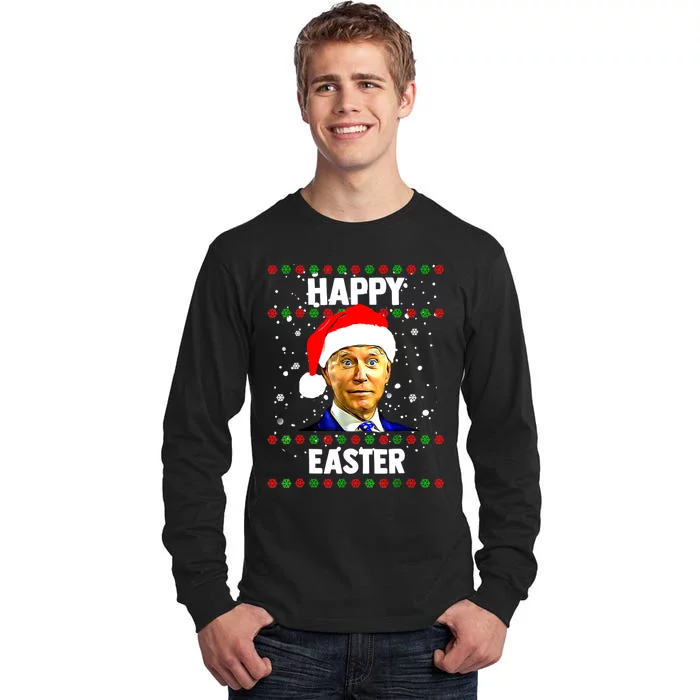 Santa Joe Biden Happy Easter Ugly Christmas Sweater Tall Long Sleeve T-Shirt