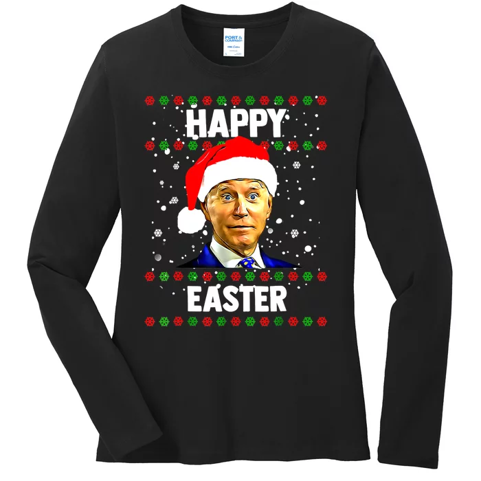 Santa Joe Biden Happy Easter Ugly Christmas Sweater Ladies Long Sleeve Shirt