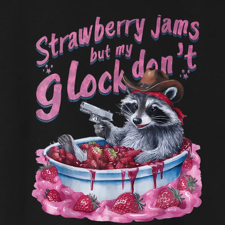 Strawberry Jams But My Dont Funny Raccoon Women's Crop Top Tee