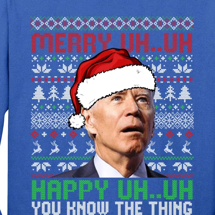 Santa Joe Biden Merry Uh Uh Christmas Ugly Funny Gift Tall Long Sleeve T-Shirt