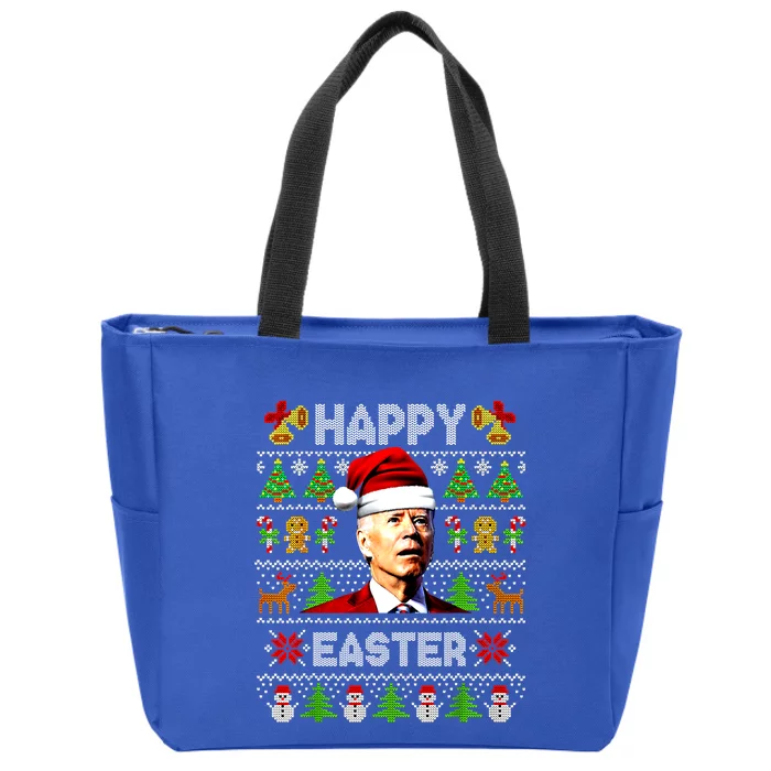 Santa Joe Biden Happy Easter Ugly Christmas Sweaters Meaningful Gift Zip Tote Bag