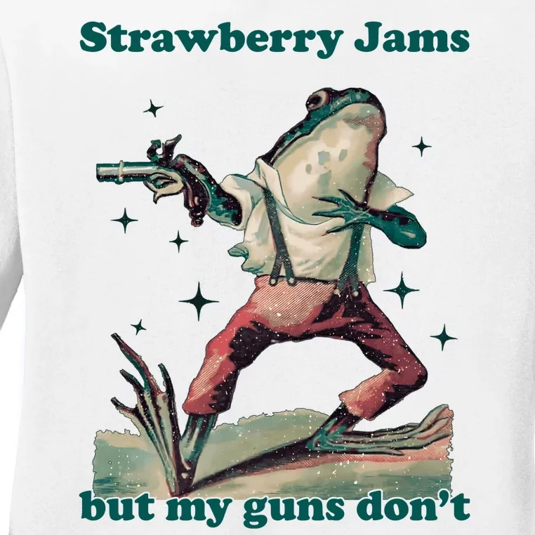 Strawberry Jams But My Guns Dont Funny Frog Ladies Long Sleeve Shirt