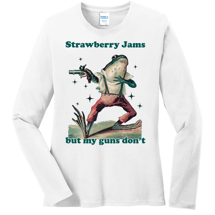 Strawberry Jams But My Guns Dont Funny Frog Ladies Long Sleeve Shirt