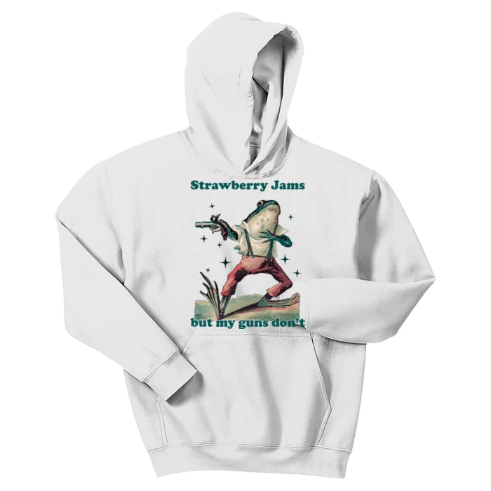 Strawberry Jams But My Guns Dont Funny Frog Kids Hoodie