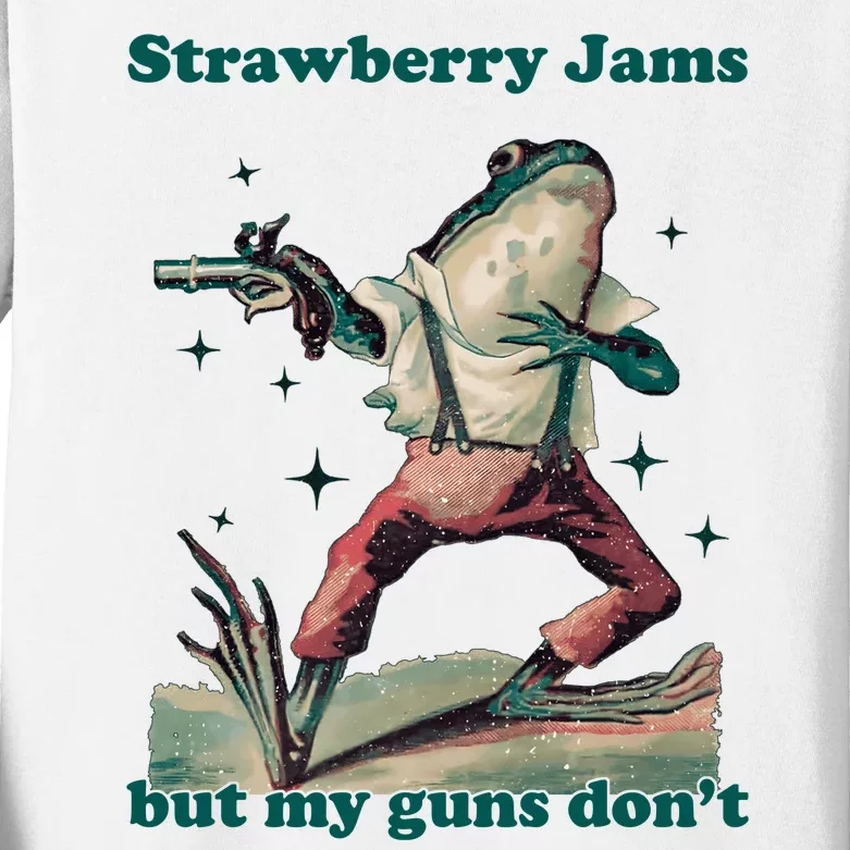 Strawberry Jams But My Guns Dont Funny Frog Kids Long Sleeve Shirt