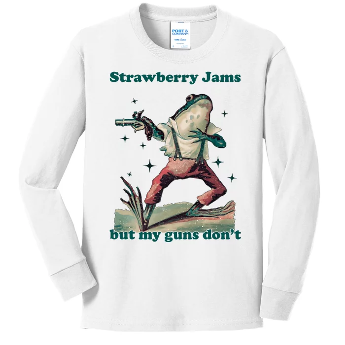 Strawberry Jams But My Guns Dont Funny Frog Kids Long Sleeve Shirt