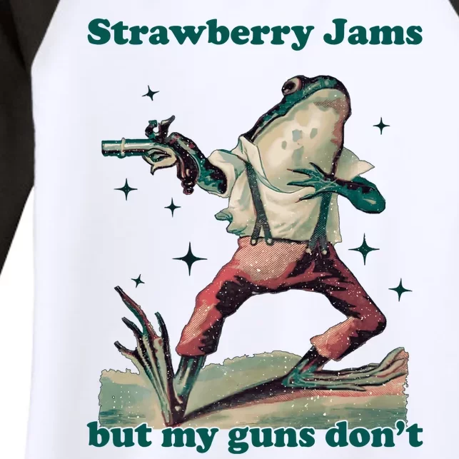 Strawberry Jams But My Guns Dont Funny Frog Women's Tri-Blend 3/4-Sleeve Raglan Shirt