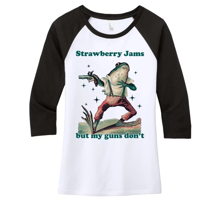 Strawberry Jams But My Guns Dont Funny Frog Women's Tri-Blend 3/4-Sleeve Raglan Shirt