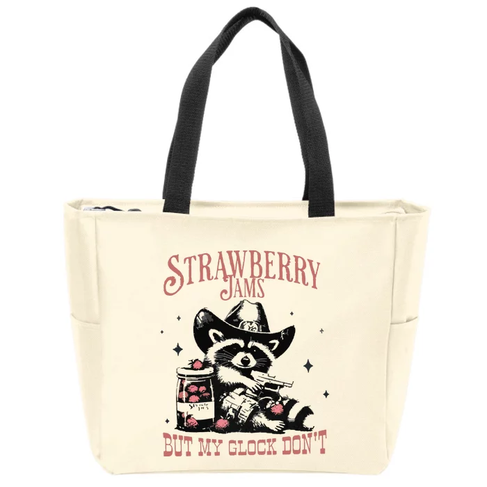 Strawberry Jams But My Gloc DonT Funny Raccoon Zip Tote Bag