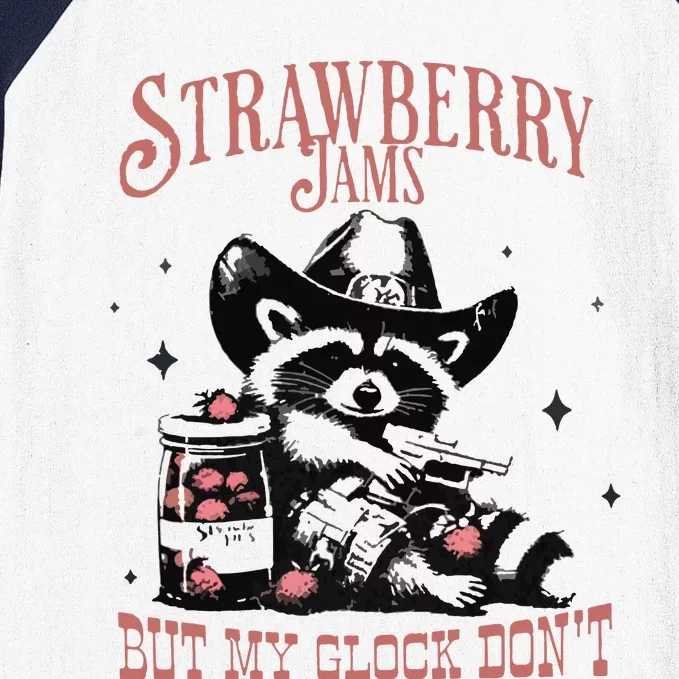 Strawberry Jams But My Gloc DonT Funny Raccoon Baseball Sleeve Shirt