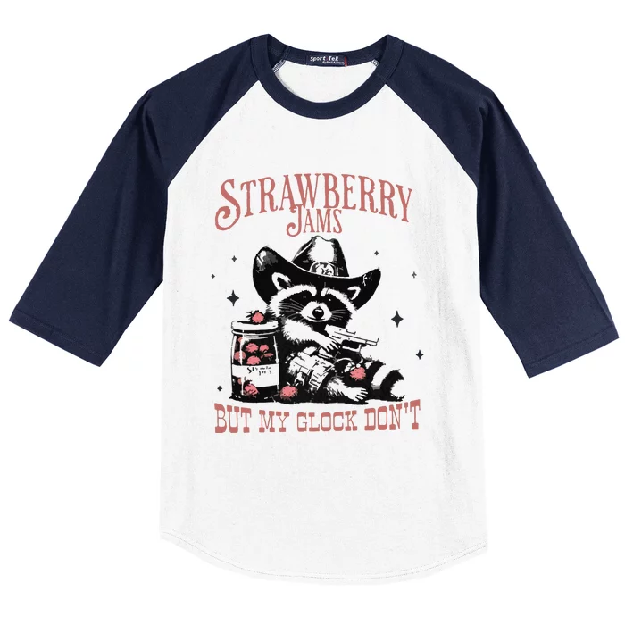 Strawberry Jams But My Gloc DonT Funny Raccoon Baseball Sleeve Shirt