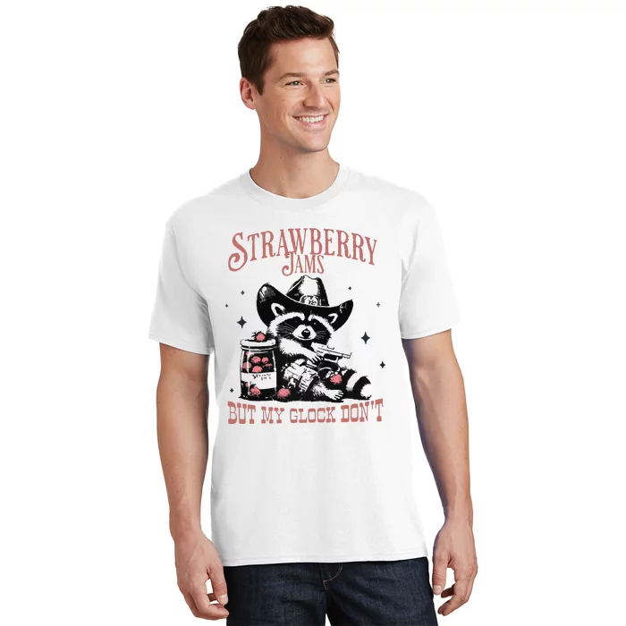 Strawberry Jams But My Gloc DonT Funny Raccoon T-Shirt