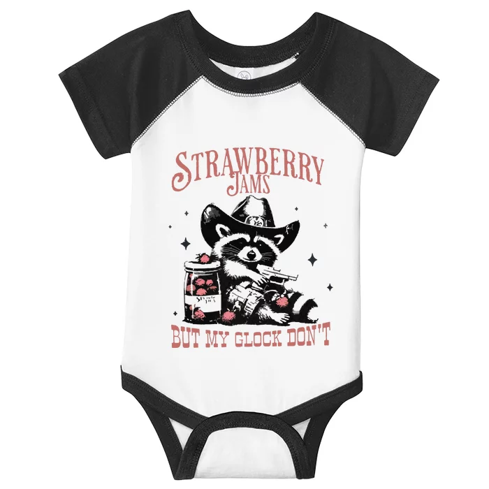 Strawberry Jams But My Gloc DonT Funny Raccoon Infant Baby Jersey Bodysuit