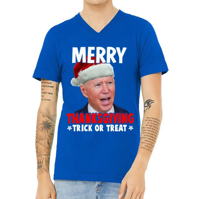 Santa Joe Biden Merry Thanksgiving Christmas Ugly Sweater Gift V-Neck T-Shirt