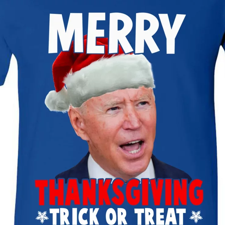 Santa Joe Biden Merry Thanksgiving Christmas Ugly Sweater Gift V-Neck T-Shirt