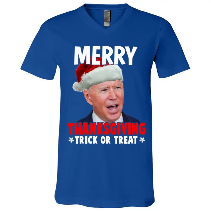 Santa Joe Biden Merry Thanksgiving Christmas Ugly Sweater Gift V-Neck T-Shirt