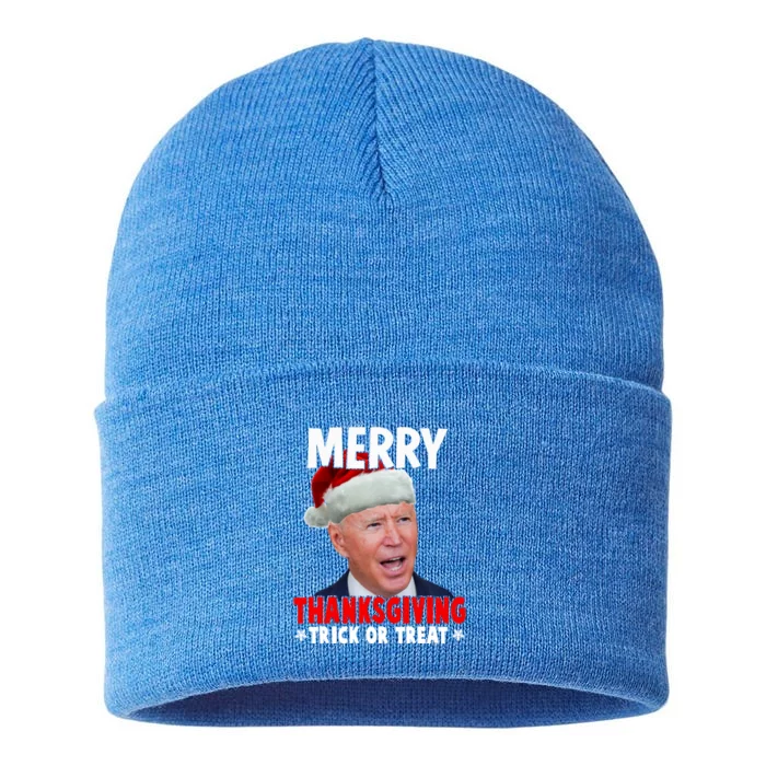 Santa Joe Biden Merry Thanksgiving Christmas Ugly Sweater Gift Sustainable Knit Beanie