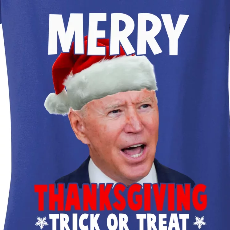 Santa Joe Biden Merry Thanksgiving Christmas Ugly Sweater Gift Women's V-Neck T-Shirt