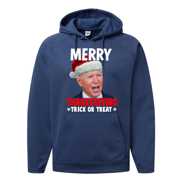 Santa Joe Biden Merry Thanksgiving Christmas Ugly Sweater Gift Performance Fleece Hoodie