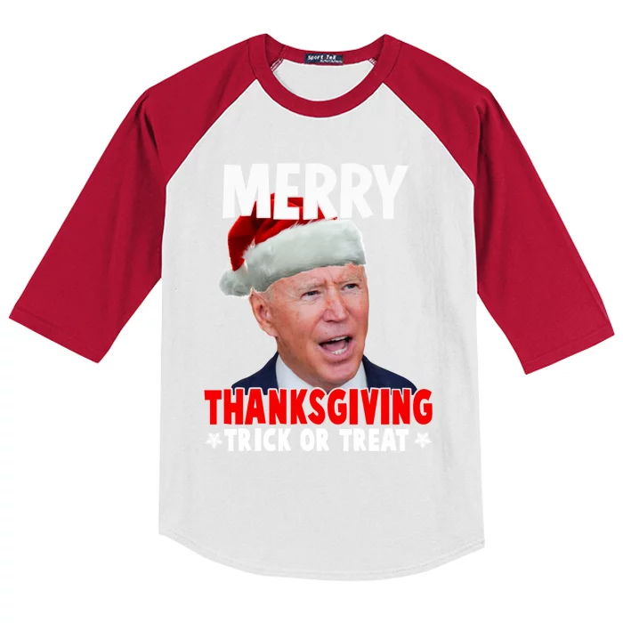 Santa Joe Biden Merry Thanksgiving Christmas Ugly Sweater Gift Kids Colorblock Raglan Jersey