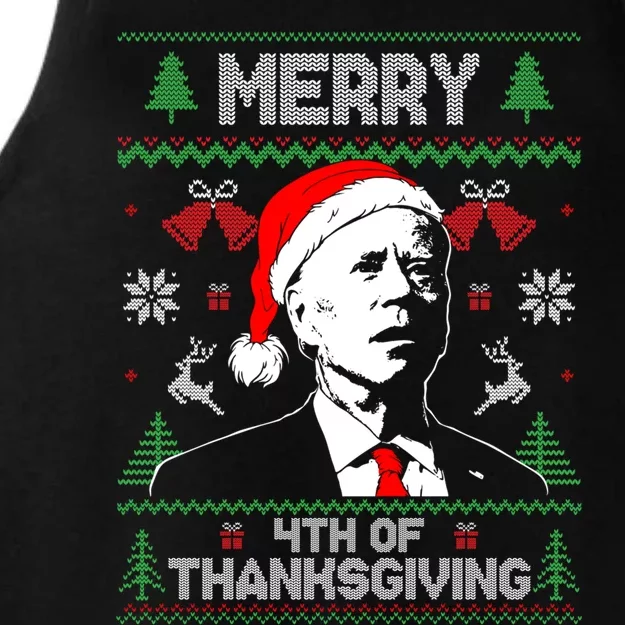 Santa Joe Biden Merry Thanksgiving Ugly Christmas Sweater Gift Ladies Tri-Blend Wicking Tank