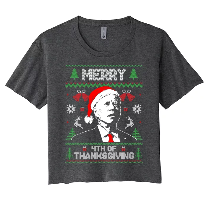 Santa Joe Biden Merry Thanksgiving Ugly Christmas Sweater Gift Women's Crop Top Tee