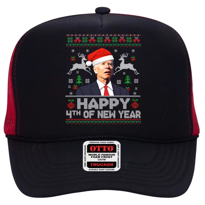 Santa Joe Biden 4th Of New Year Ugly Christmas Sweater Great Gift High Crown Mesh Trucker Hat