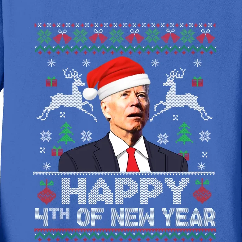 Santa Joe Biden 4th Of New Year Ugly Christmas Sweater Great Gift Kids Long Sleeve Shirt