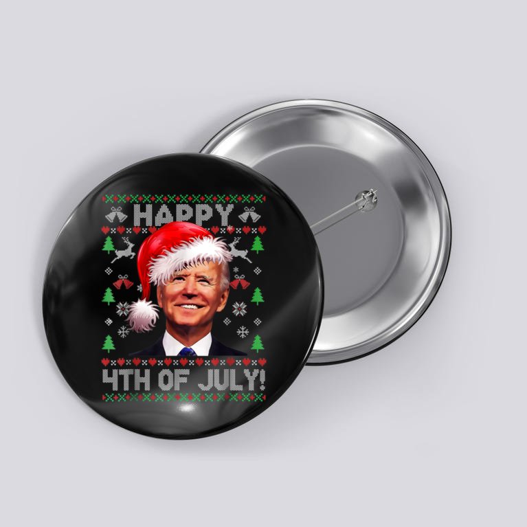 Santa Joe Biden Happy 4th Of July Ugly Christmas Sweater Button