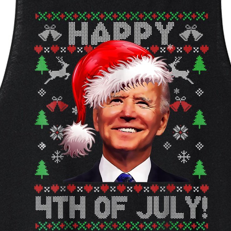 Santa Joe Biden Happy 4th Of July Ugly Christmas Sweater Women’s Racerback Cropped Tank
