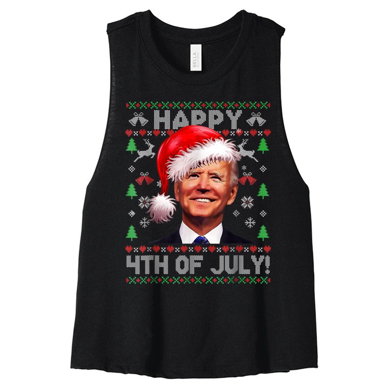 Santa Joe Biden Happy 4th Of July Ugly Christmas Sweater Women’s Racerback Cropped Tank