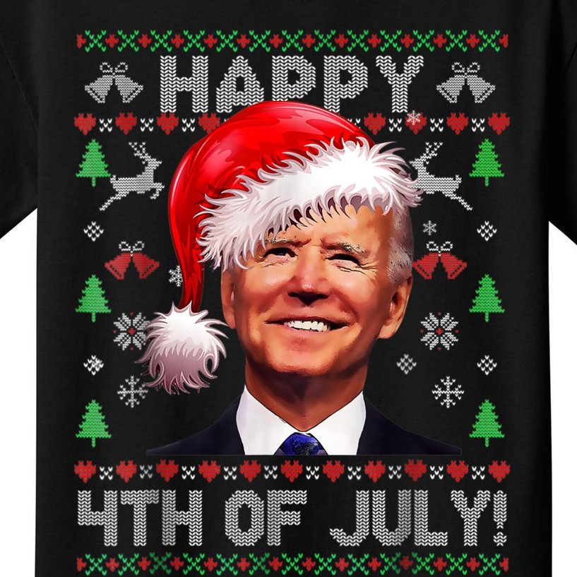 Santa Joe Biden Happy 4th Of July Ugly Christmas Sweater Kids T-Shirt