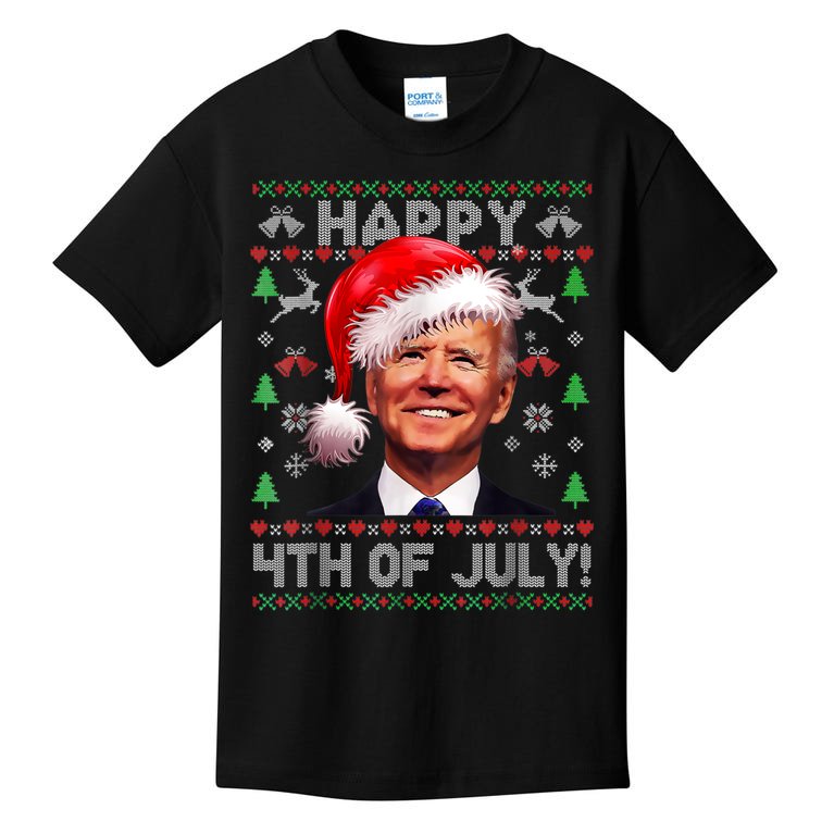 Santa Joe Biden Happy 4th Of July Ugly Christmas Sweater Kids T-Shirt