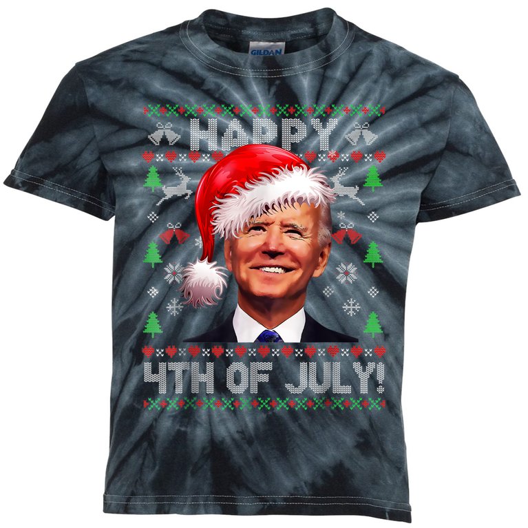 Santa Joe Biden Happy 4th Of July Ugly Christmas Sweater Kids Tie-Dye T-Shirt