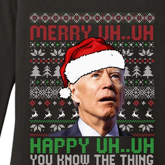 Santa Joe Biden Merry Uh Uh Christmas Ugly Sweater Womens CVC Long Sleeve Shirt