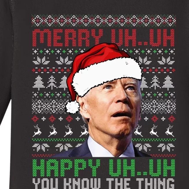 Santa Joe Biden Merry Uh Uh Christmas Ugly Sweater Baby Long Sleeve Bodysuit