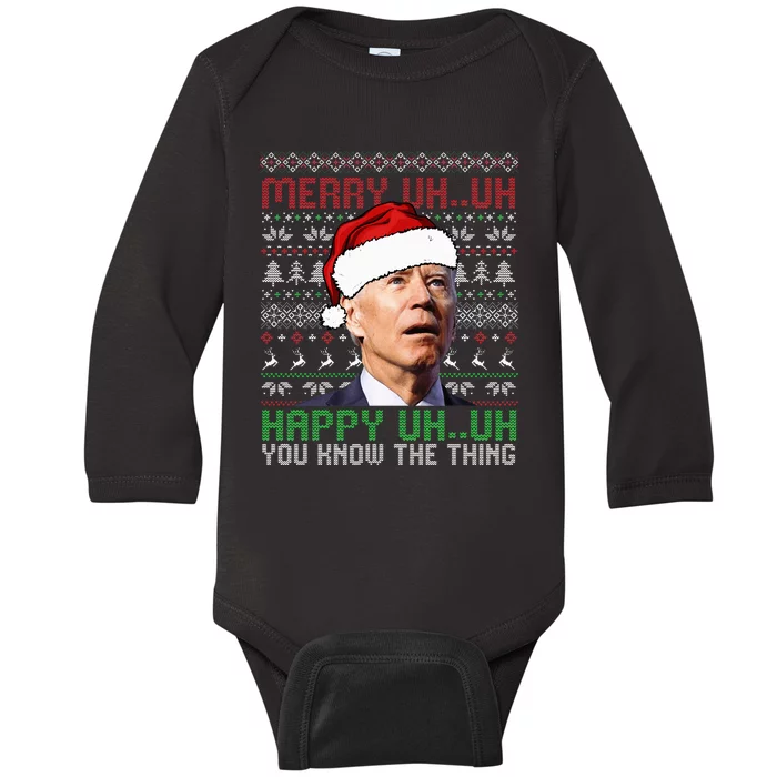 Santa Joe Biden Merry Uh Uh Christmas Ugly Sweater Baby Long Sleeve Bodysuit