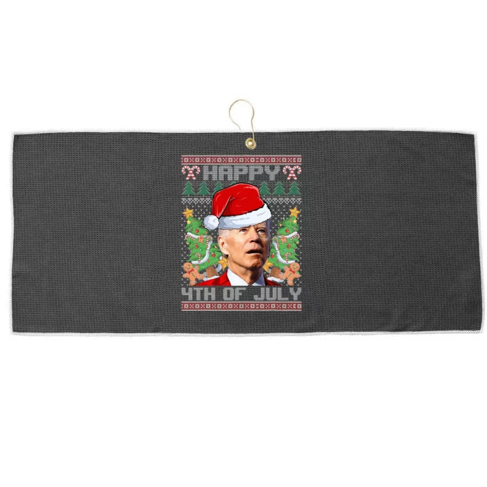 Santa Joe Biden Happy 4th Of July Ugly Christmas Sweaters Large Microfiber Waffle Golf Towel