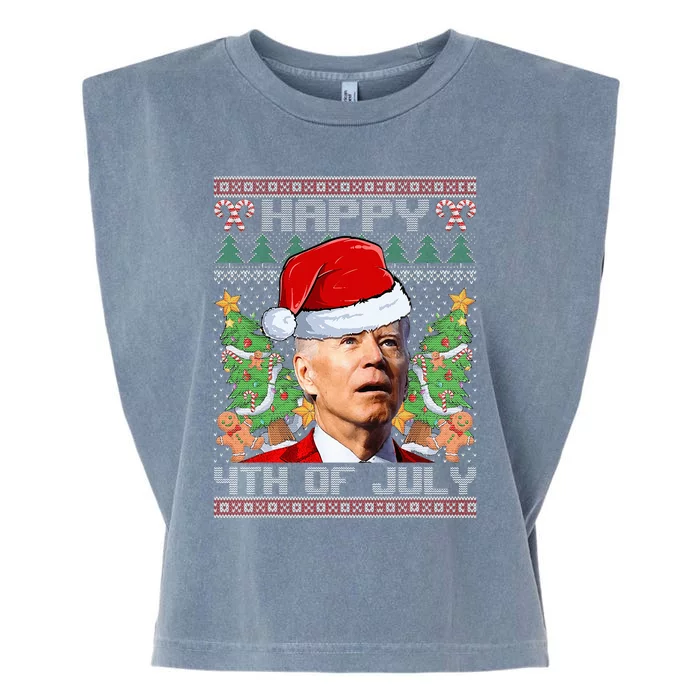 Santa Joe Biden Happy 4th Of July Ugly Christmas Sweaters Garment-Dyed Women's Muscle Tee