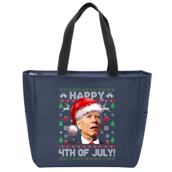 Santa Joe Biden Happy 4th Of July Ugly Christmas Sweater Zip Tote Bag