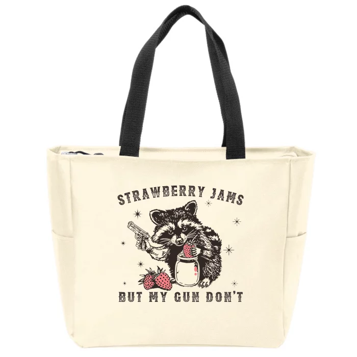 Strawberry Jams But My Gun Dont Raccoon Feral Silly Unhinged Zip Tote Bag