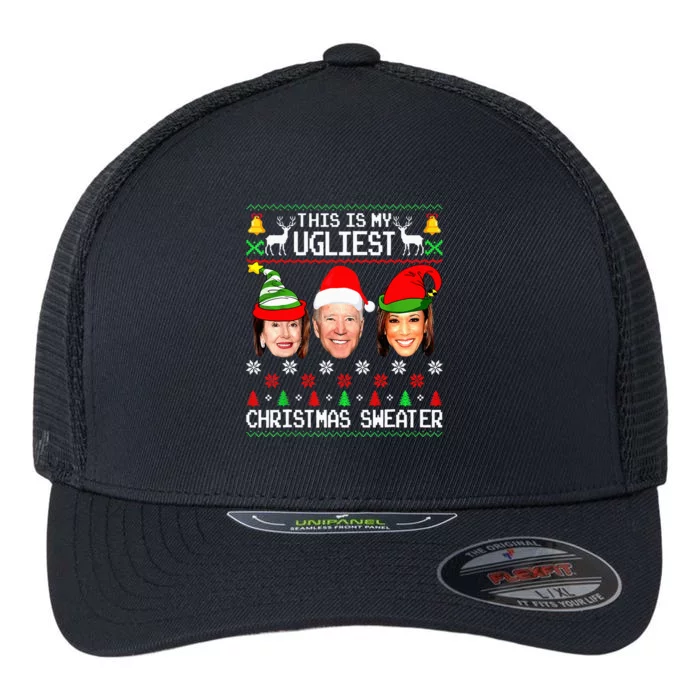 Santa Joe Biden This Is My Ugliest Christmas Sweater Ugly Flexfit Unipanel Trucker Cap