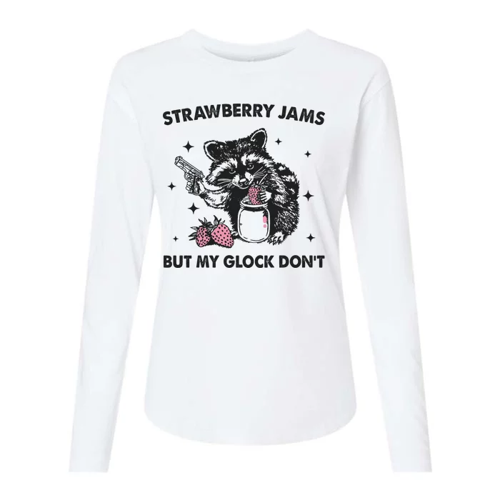 Strawberry Jams But My Glock Dont Funny Raccoon Womens Cotton Relaxed Long Sleeve T-Shirt