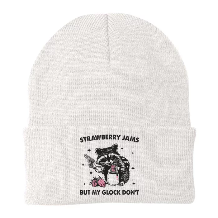 Strawberry Jams But My Glock Dont Funny Raccoon Knit Cap Winter Beanie