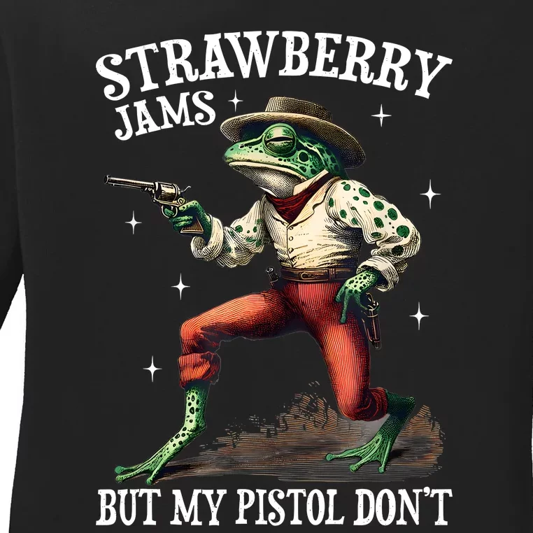 Strawberry Jams But My Pistol DonT Frog Meme Ladies Long Sleeve Shirt