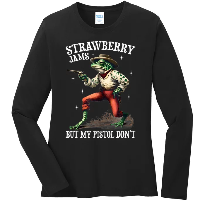 Strawberry Jams But My Pistol DonT Frog Meme Ladies Long Sleeve Shirt